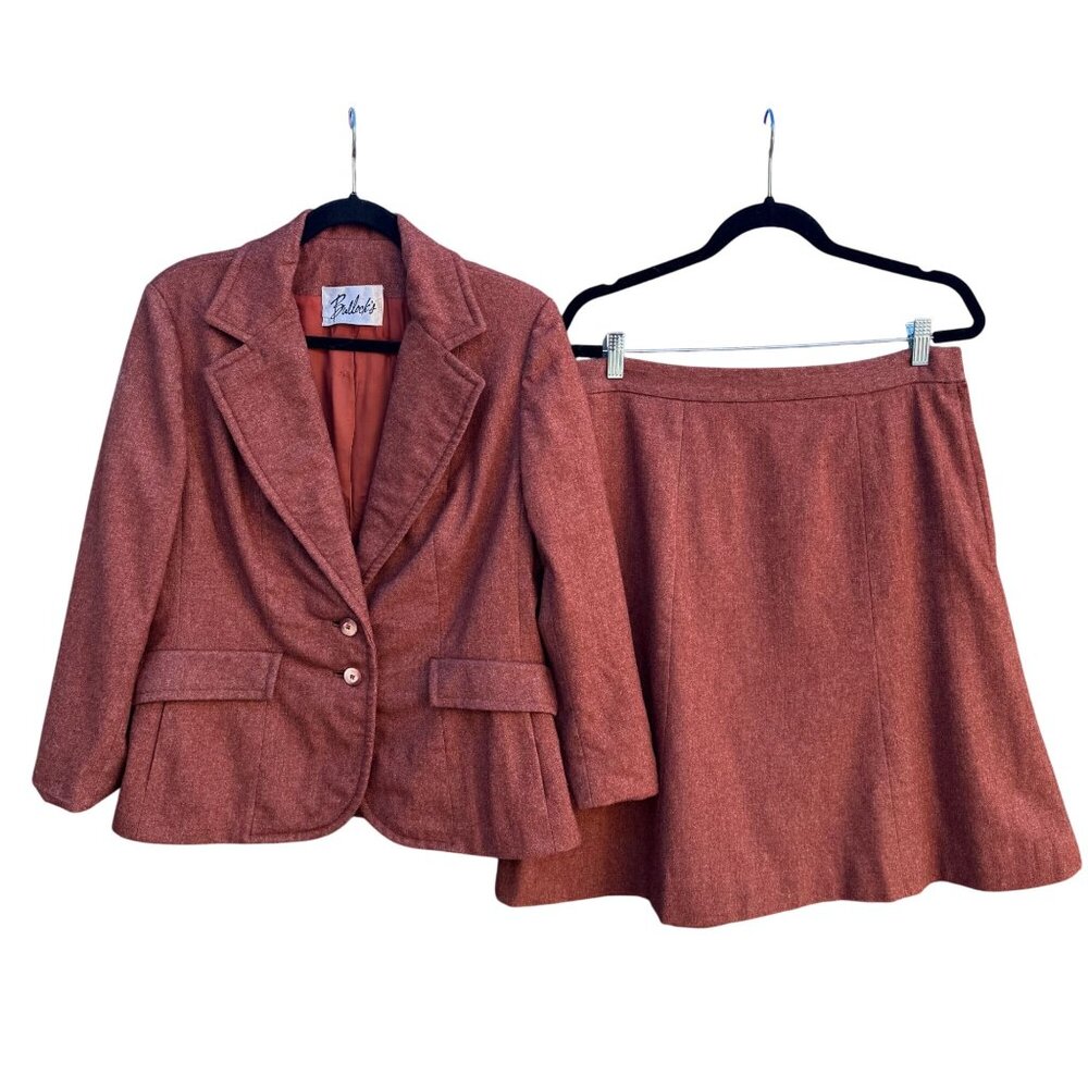 Mayfair California Bullocks Vintage 70s Mod Wool Skirt Blazer Suit L Preppy